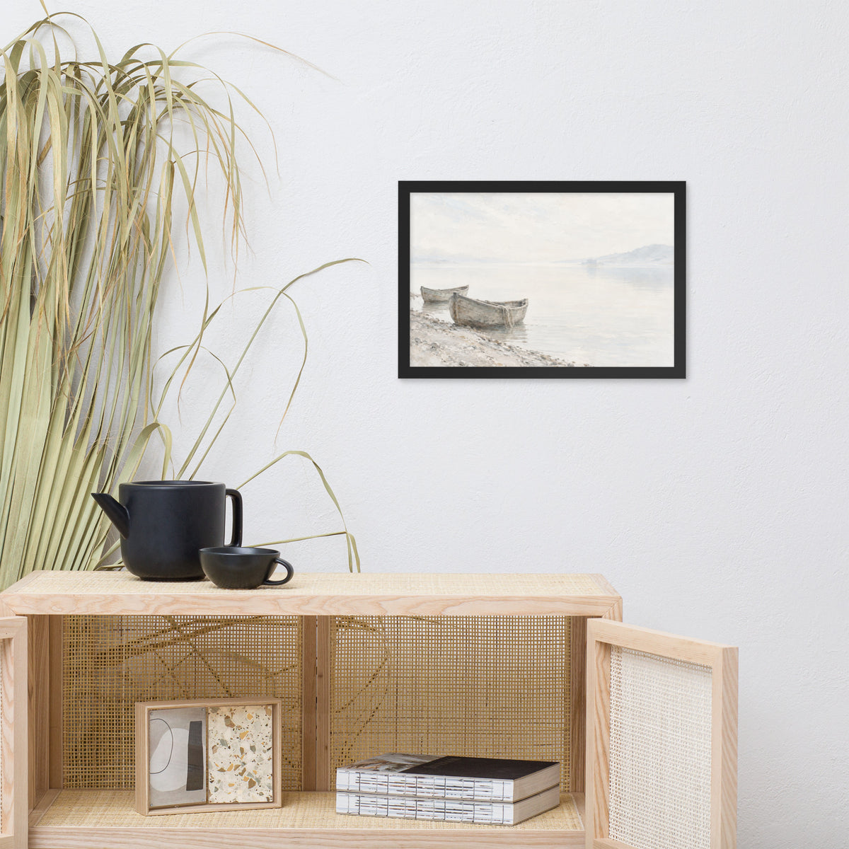 Left at the Shore — room view showing 18 × 12 in framed poster · Black frame